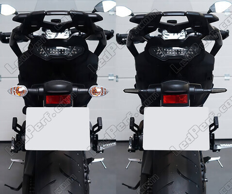 Jämförelse före och efter installation Dynamiska LED-blinkers + bromsljus för Aprilia RS 125 (2006 - 2010)