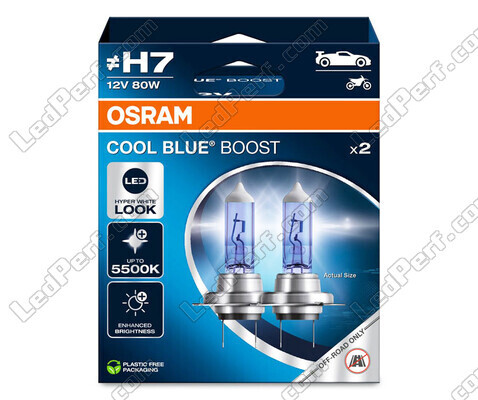 Spollampor H7 Osram Cool Blue Boost 5 500K xenon Effekt art.nr.: 62210CBB-2HB i paket med 2 lampor